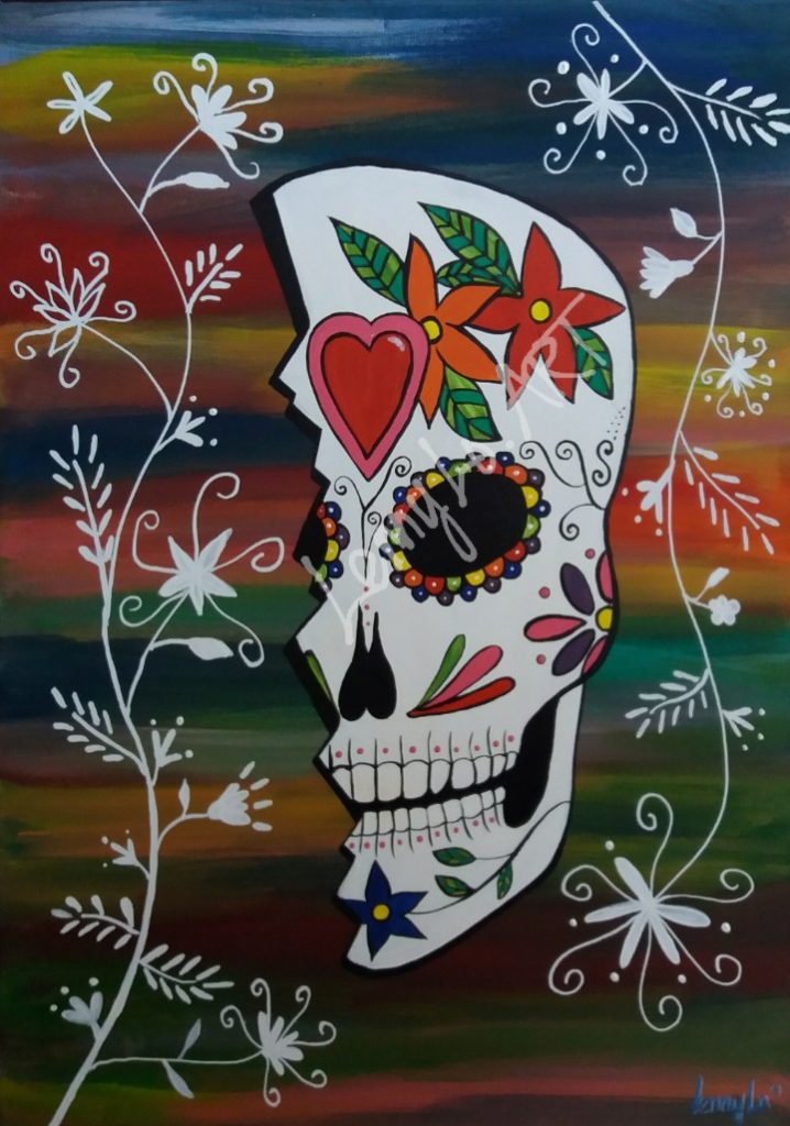 Calavera rota / Gebrochener Schädel. Acryl auf Leinwand 70 x 50 cm. 2019. Verkauft.