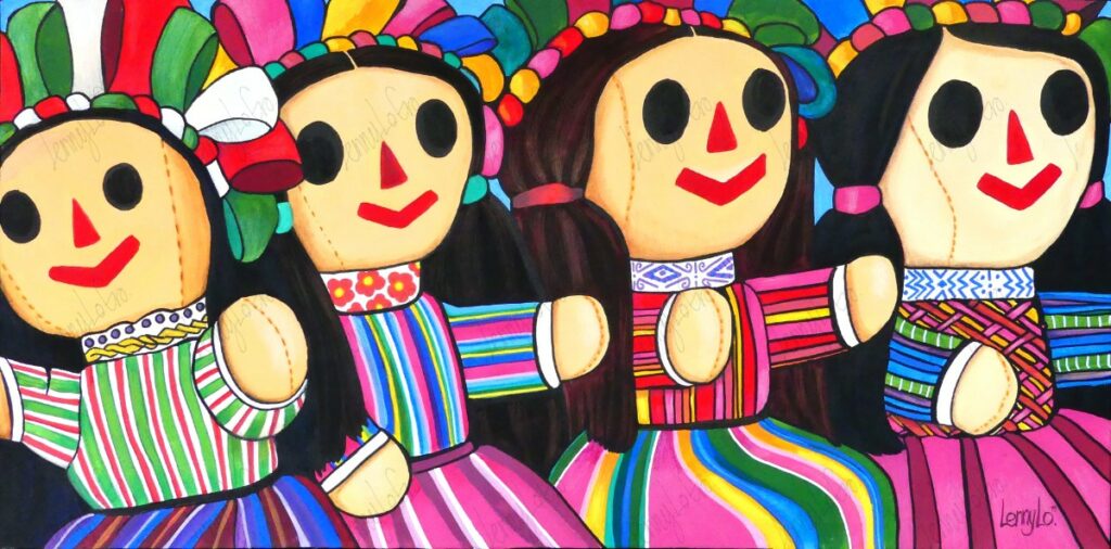 Marías. Acrílico y lápices de color sobre tela. 100 x 50 cm. 2019. € 240,00.