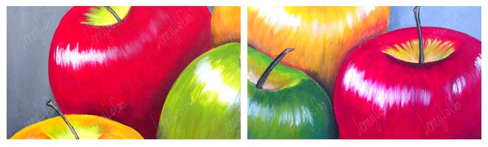 Manzanas. Óleo sobre tela.  Cado uno 24 x 18 cm.  2013.  € 70,00